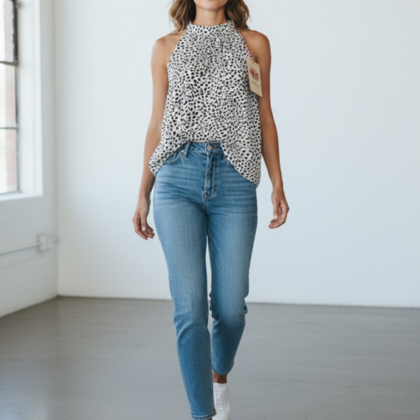 Entro Spotted Halter-Neck Flowy Blouse