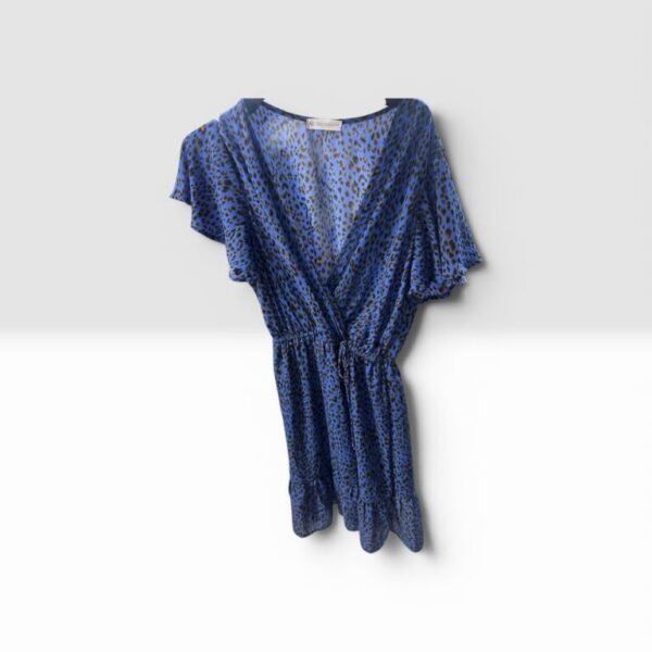 Electric Blue Leopard Print Flutter-Sleeve Dress
