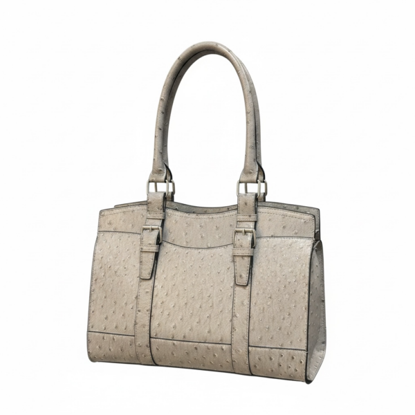Taupe Ostrich-Embossed Structured Shoulder Bag