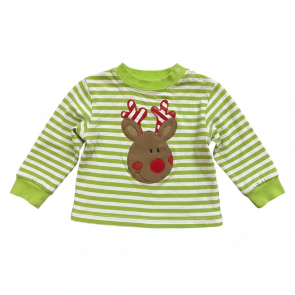 Toddlers Reindeer Long-Sleeve Shirt - Green & White Striped Holiday Tee