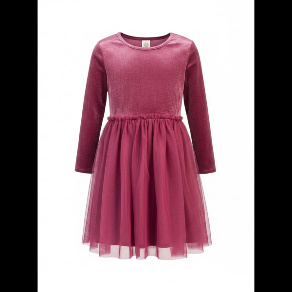 Girls' Long Sleeve Velvet Dress