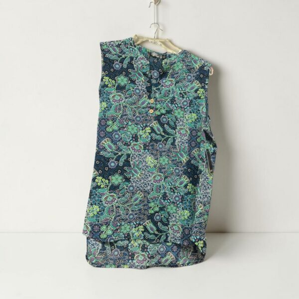 Boho Floral Sleeveless Split-Neck Blouse