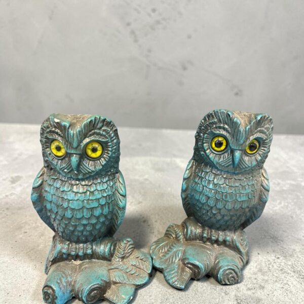 Vintage-Style Turquoise Owl Figurine Set (Pair)
