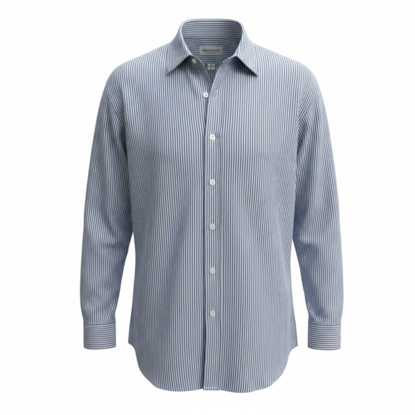 Men’s Blue & White Vertical Striped Long-Sleeve Dress Shirt (Size 19 34/35 Big)